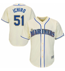 Youth Majestic Seattle Mariners #51 Ichiro Suzuki Authentic Cream Alternate Cool Base MLB Jersey