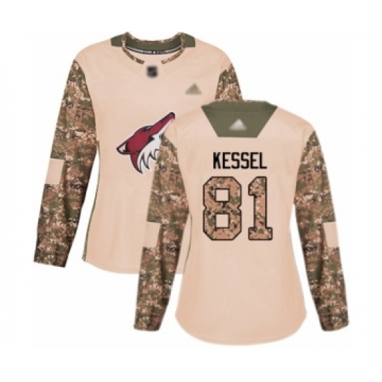 Women's Arizona Coyotes #81 Phil Kessel Authentic Camo Veterans Day Practice Hockey Jersey Women's Arizona Coyotes #81 Phil Kessel Authentic Camo Veterans Day Practice Hockey Jersey