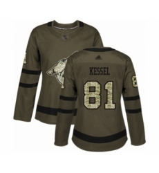 Women's Arizona Coyotes #81 Phil Kessel Authentic Green Salute to Service Hockey Jersey