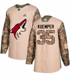 Men's Adidas Arizona Coyotes #35 Darcy Kuemper Authentic Camo Veterans Day Practice NHL Jersey