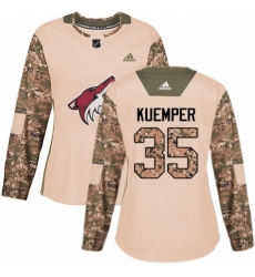 Women's Adidas Arizona Coyotes #35 Darcy Kuemper Authentic Camo Veterans Day Practice NHL Jersey