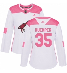 Women's Adidas Arizona Coyotes #35 Darcy Kuemper Authentic White Pink Fashion NHL Jersey