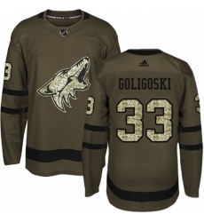 Youth Adidas Arizona Coyotes #33 Alex Goligoski Premier Green Salute to Service NHL Jersey