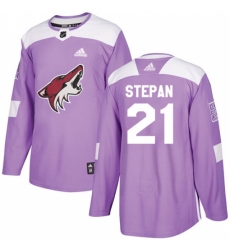 Men's Adidas Arizona Coyotes #21 Derek Stepan Authentic Purple Fights Cancer Practice NHL Jersey