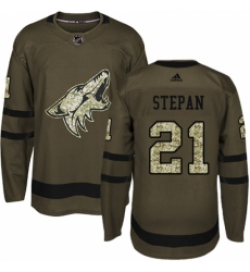 Youth Adidas Arizona Coyotes #21 Derek Stepan Premier Green Salute to Service NHL Jersey