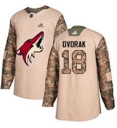 Men's Adidas Arizona Coyotes #18 Christian Dvorak Authentic Camo Veterans Day Practice NHL Jersey