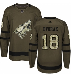 Men's Adidas Arizona Coyotes #18 Christian Dvorak Authentic Green Salute to Service NHL Jersey