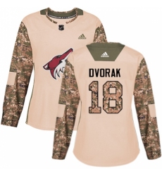 Women's Adidas Arizona Coyotes #18 Christian Dvorak Authentic Camo Veterans Day Practice NHL Jersey