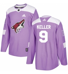 Men's Adidas Arizona Coyotes #9 Clayton Keller Authentic Purple Fights Cancer Practice NHL Jersey