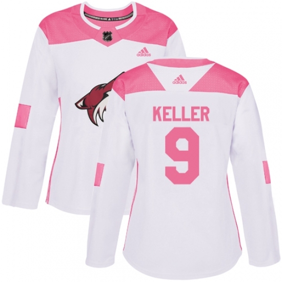 Women's Adidas Arizona Coyotes #9 Clayton Keller Authentic White/Pink Fashion NHL Jersey Women's Adidas Arizona Coyotes #9 Clayton Keller Authentic White/Pink Fashion NHL Jersey
