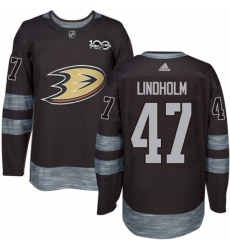 Men's Adidas Anaheim Ducks #47 Hampus Lindholm Authentic Black 1917-2017 100th Anniversary NHL Jersey