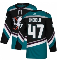 Men's Adidas Anaheim Ducks #47 Hampus Lindholm Authentic Black Teal Third NHL Jersey
