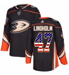 Men's Adidas Anaheim Ducks #47 Hampus Lindholm Authentic Black USA Flag Fashion NHL Jersey
