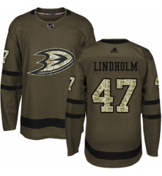 Men's Adidas Anaheim Ducks #47 Hampus Lindholm Authentic Green Salute to Service NHL Jersey