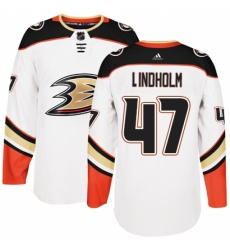 Men's Adidas Anaheim Ducks #47 Hampus Lindholm Authentic White Away NHL Jersey
