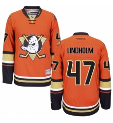 Men's Reebok Anaheim Ducks #47 Hampus Lindholm Authentic Orange Third NHL Jersey