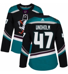 Women's Adidas Anaheim Ducks #47 Hampus Lindholm Authentic Black Teal Third NHL Jersey