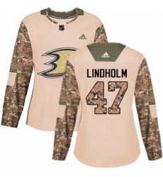 Women's Adidas Anaheim Ducks #47 Hampus Lindholm Authentic Camo Veterans Day Practice NHL Jersey