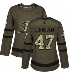 Women's Adidas Anaheim Ducks #47 Hampus Lindholm Authentic Green Salute to Service NHL Jersey