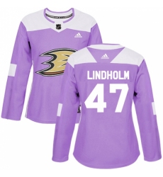 Women's Adidas Anaheim Ducks #47 Hampus Lindholm Authentic Purple Fights Cancer Practice NHL Jersey