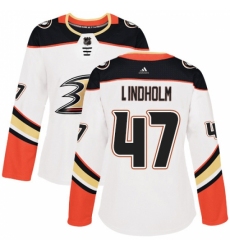 Women's Adidas Anaheim Ducks #47 Hampus Lindholm Authentic White Away NHL Jersey