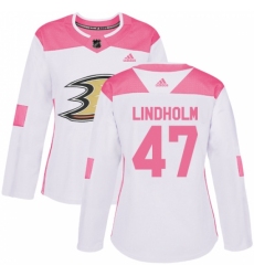 Women's Adidas Anaheim Ducks #47 Hampus Lindholm Authentic White/Pink Fashion NHL Jersey
