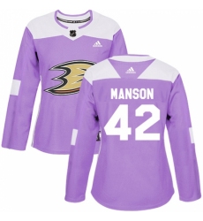 Women's Adidas Anaheim Ducks #42 Josh Manson Authentic Purple Fights Cancer Practice NHL Jersey