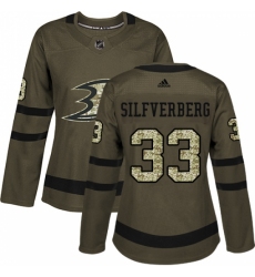 Women's Adidas Anaheim Ducks #33 Jakob Silfverberg Authentic Green Salute to Service NHL Jersey