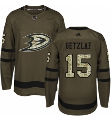 Men's Adidas Anaheim Ducks #15 Ryan Getzlaf Authentic Green Salute to Service NHL Jersey