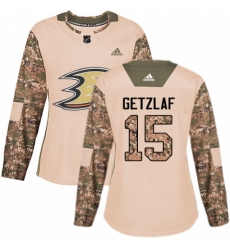 Women's Adidas Anaheim Ducks #15 Ryan Getzlaf Authentic Camo Veterans Day Practice NHL Jersey