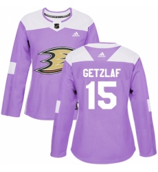Women's Adidas Anaheim Ducks #15 Ryan Getzlaf Authentic Purple Fights Cancer Practice NHL Jersey