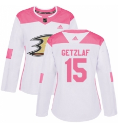 Women's Adidas Anaheim Ducks #15 Ryan Getzlaf Authentic White/Pink Fashion NHL Jersey