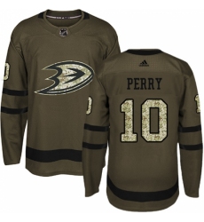 Men's Adidas Anaheim Ducks #10 Corey Perry Authentic Green Salute to Service NHL Jersey