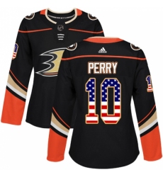 Women's Adidas Anaheim Ducks #10 Corey Perry Authentic Black USA Flag Fashion NHL Jersey