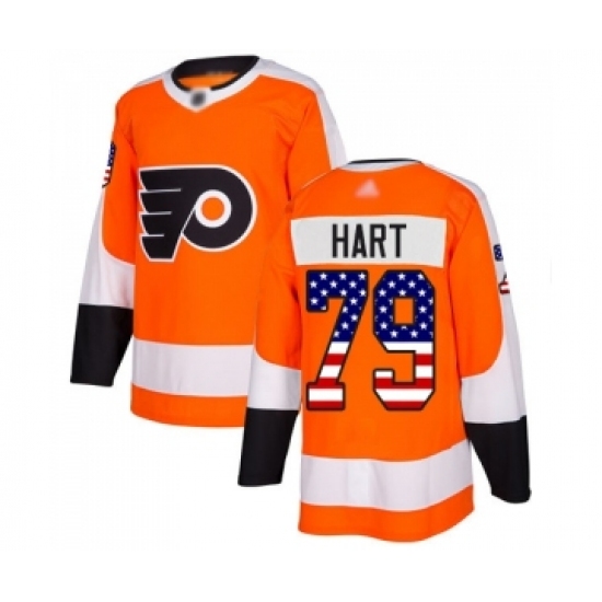Men's Philadelphia Flyers #79 Carter Hart Authentic Orange USA Flag Fashion Hockey Jersey Men's Philadelphia Flyers #79 Carter Hart Authentic Orange USA Flag Fashion Hockey Jersey