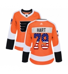 Women's Philadelphia Flyers #79 Carter Hart Authentic Orange USA Flag Fashion Hockey Jersey