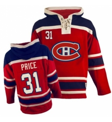 Men's Old Time Hockey Montreal Canadiens #31 Carey Price Premier Red Sawyer Hooded Sweatshirt NHL Jersey
