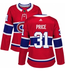 Women's Adidas Montreal Canadiens #31 Carey Price Authentic Red Home NHL Jersey