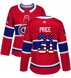 Women's Adidas Montreal Canadiens #31 Carey Price Authentic Red USA Flag Fashion NHL Jersey