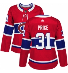 Women's Adidas Montreal Canadiens #31 Carey Price Premier Red Home NHL Jersey