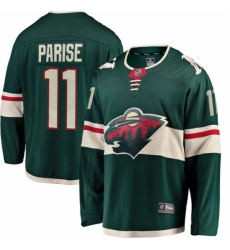 Men's Minnesota Wild #11 Zach Parise Authentic Green Home Fanatics Branded Breakaway NHL Jersey