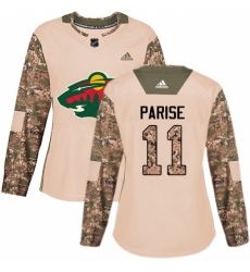 Women's Adidas Minnesota Wild #11 Zach Parise Authentic Camo Veterans Day Practice NHL Jersey