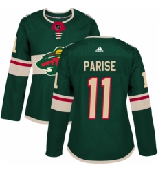 Women's Adidas Minnesota Wild #11 Zach Parise Authentic Green Home NHL Jersey