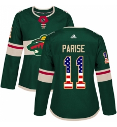 Women's Adidas Minnesota Wild #11 Zach Parise Authentic Green USA Flag Fashion NHL Jersey