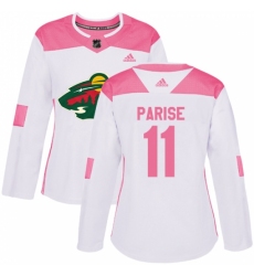 Women's Adidas Minnesota Wild #11 Zach Parise Authentic White/Pink Fashion NHL Jersey