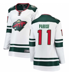 Women's Minnesota Wild #11 Zach Parise Authentic White Away Fanatics Branded Breakaway NHL Jersey