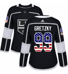 Women's Adidas Los Angeles Kings #99 Wayne Gretzky Authentic Black USA Flag Fashion NHL Jersey