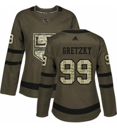 Women's Adidas Los Angeles Kings #99 Wayne Gretzky Authentic Green Salute to Service NHL Jersey