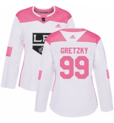 Women's Adidas Los Angeles Kings #99 Wayne Gretzky Authentic White/Pink Fashion NHL Jersey