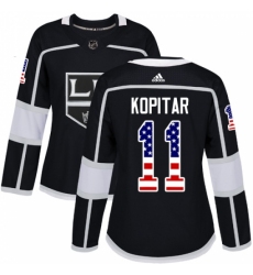 Women's Adidas Los Angeles Kings #11 Anze Kopitar Authentic Black USA Flag Fashion NHL Jersey